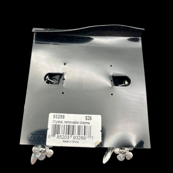 VTG Cookie Lee Earrings Silver Tone Hoops Removeable Charms Flower Feather Pearl - Picture 4 of 5